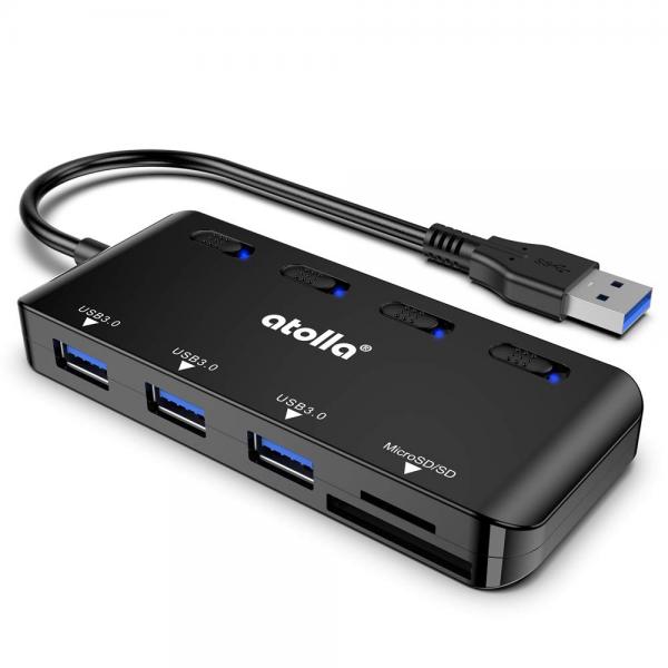 ADAPTADOR ATOLLA HUB 3 X USB Y SD NEGRO NEGRO